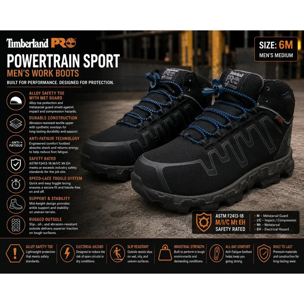 Timberland PRO Powertrain Sport Mens 6M Alloy Toe Met Guard Slip Resistant Boots